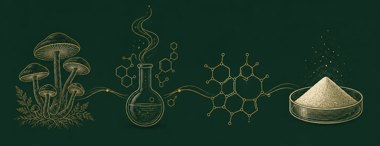 From mushroom raw material through laboratory extraction and the chitosan molecular structure to purified chitosan powder
